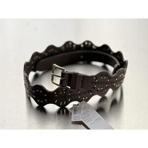 WHBM Brown Synthetic Leather  Scalloped Belt Gold Buckle